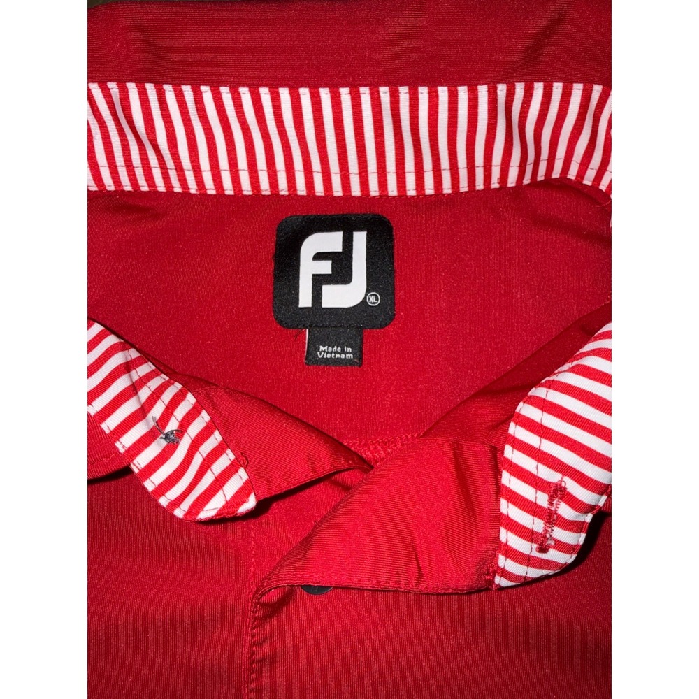 FootJoy Mens XL Red Performance Golf Polo Shirt Conditt Cup Striped Collar FJ - Picture 2 of 7